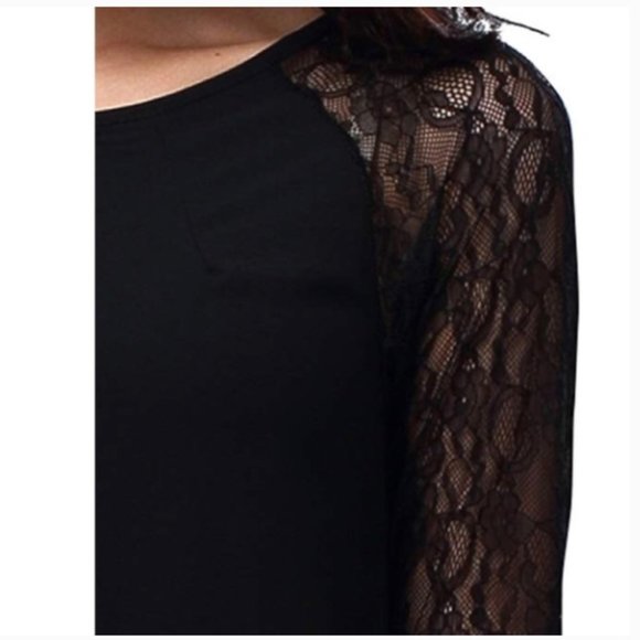 BEPEI "Lace in Point" Black Lace Sleeve Chiffon Dress Women's Size M - Picture 4 of 12